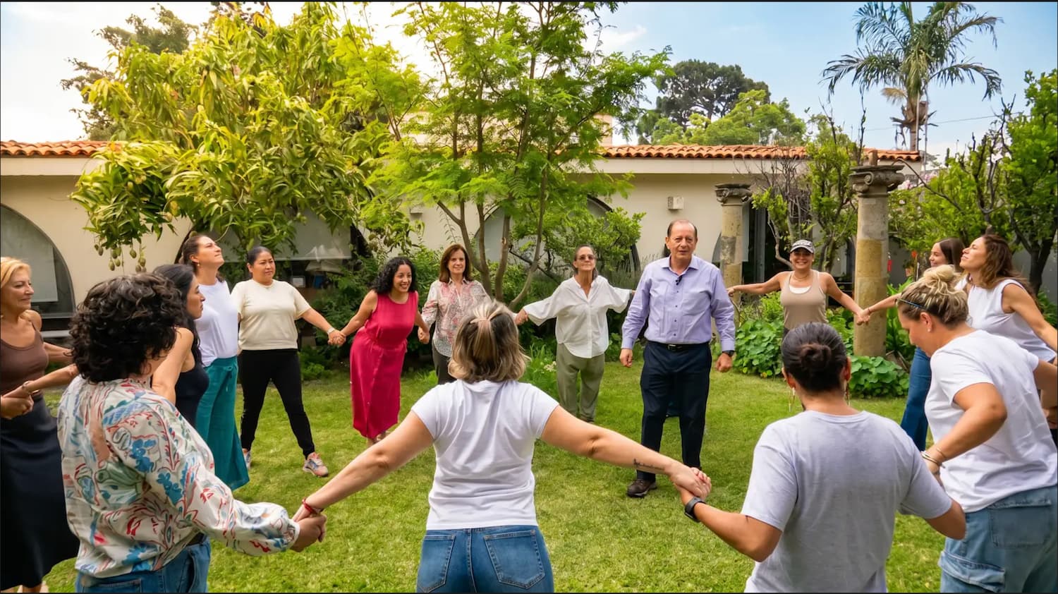Círculo de actividad grupal en el jardín
